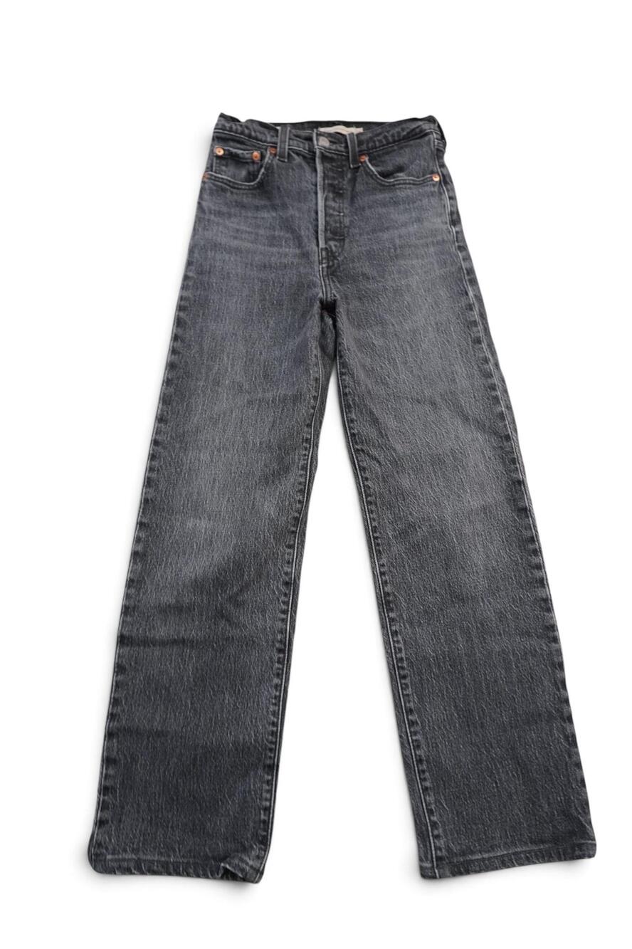 Levis Jeans Womens 24 Gray Ribcage Straight Ankle High Rise Denim Charcoal Wash
